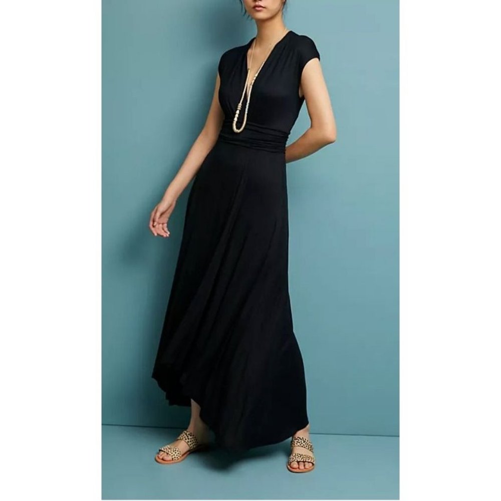 Anthropologie Maeve Bristol Maxi Dress Small Black Stretch Washable